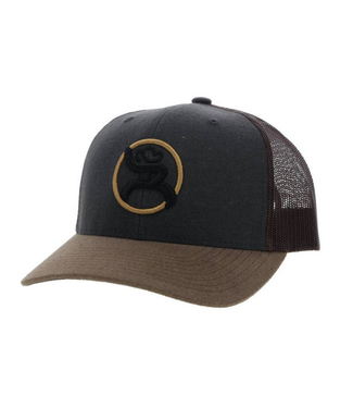 Hooey 4031T-CHBR HOOEY "STRAP" OSFA TRUCKER CAP CHARCOAL/BROWN W/ROUGHY CIRCLE PATCH