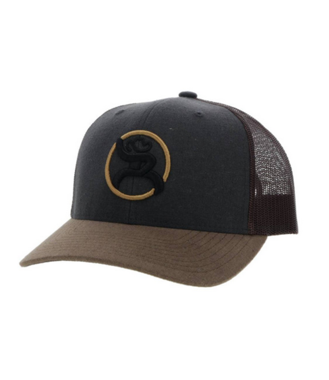 4031T-CHBR HOOEY "STRAP" OSFA TRUCKER CAP CHARCOAL/BROWN W/ROUGHY CIRCLE PATCH