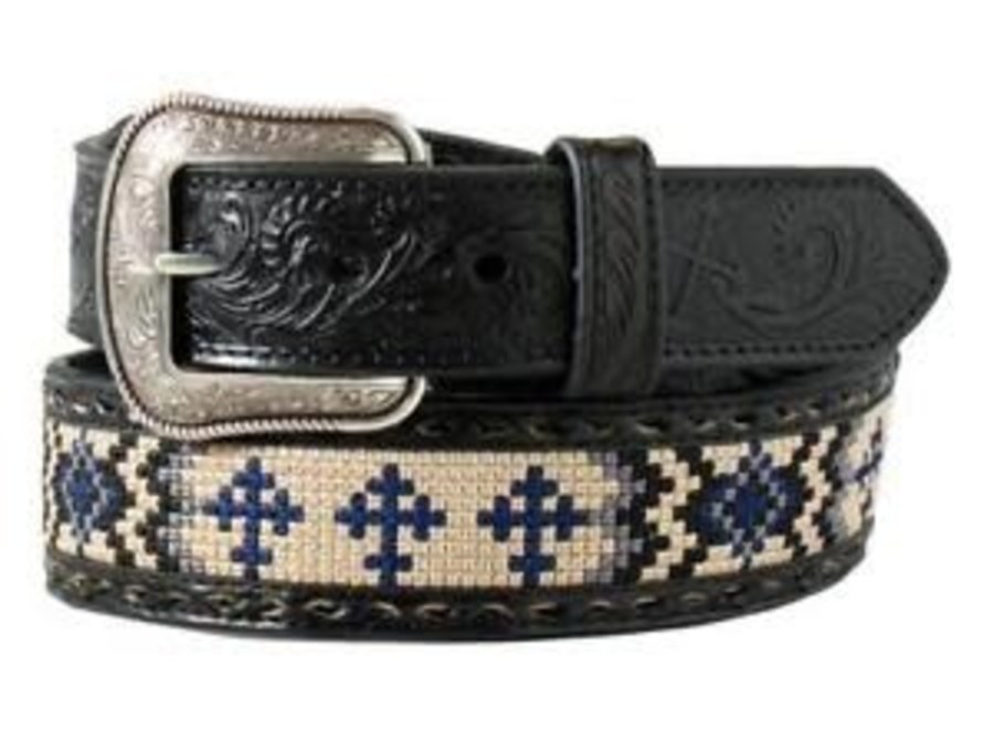 Blue and Black Beaded Leather Belt 
