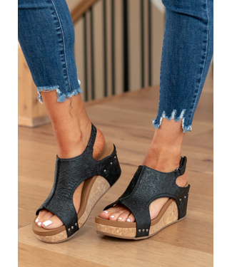 Very G LIBERTY TOOLED WEDGE BLACK SANDALS