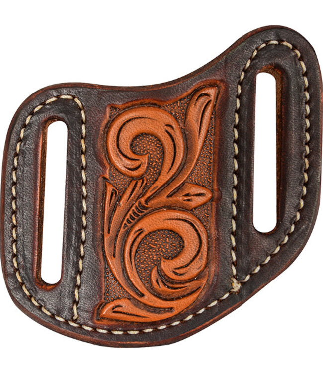 KSCABADES MARTIN SADDLERY SMALL FORAL TOOLED ANGLED KNIFE SCABBARD W/DYED EDGES