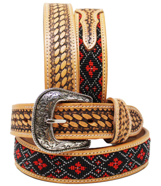 CHALLENGER 26RT47B CHALLENGER UNISEX FLORAL TOOLED BLACK/RED BEADED BELT