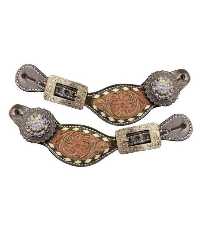 31002 SHOWMAN LADIES TWO-TONE FLORAL TOOLED SPUR STRAPS