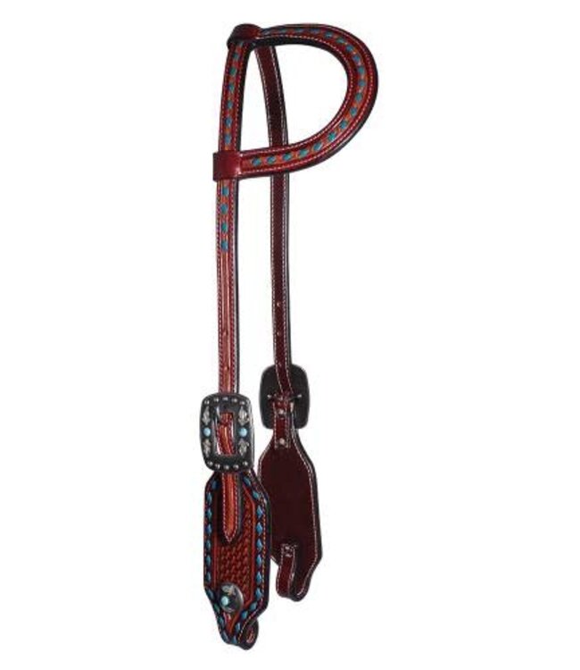3P1011 BASKET WEAVE COLLECTION - BLUE BUCKSTITCHING SINGLE EAR HEADSTALL
