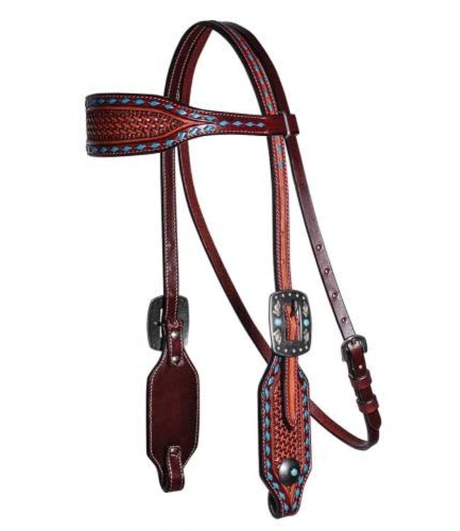 3P4011 PROFESSIONAL CHOICE BASKET WEAVE COLLECTION - BLUE BUCKSTITCHING BROWBAND HEADSTALL