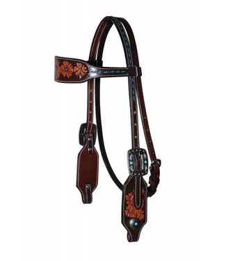 Professional's Choice 3P4007T PROFESSIONAL CHOICE FORGET-ME-NOT BROWBAND HEADSTALL - CHOCOLATE TURQUOISE FEATHER