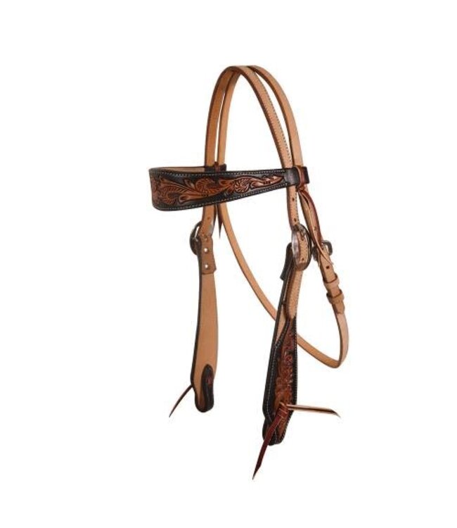 BLACK FLORAL ROUGHOUT BROWBAND HEADSTALL