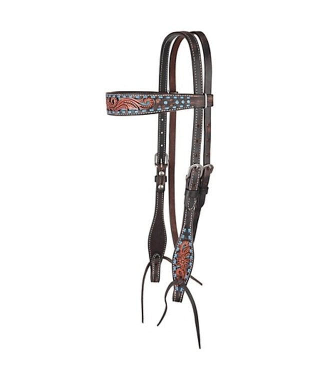 1006-12-SC CIRCLE Y BRONCO BLUE TEXAS FLOWER BROWBAND HEADSTALL