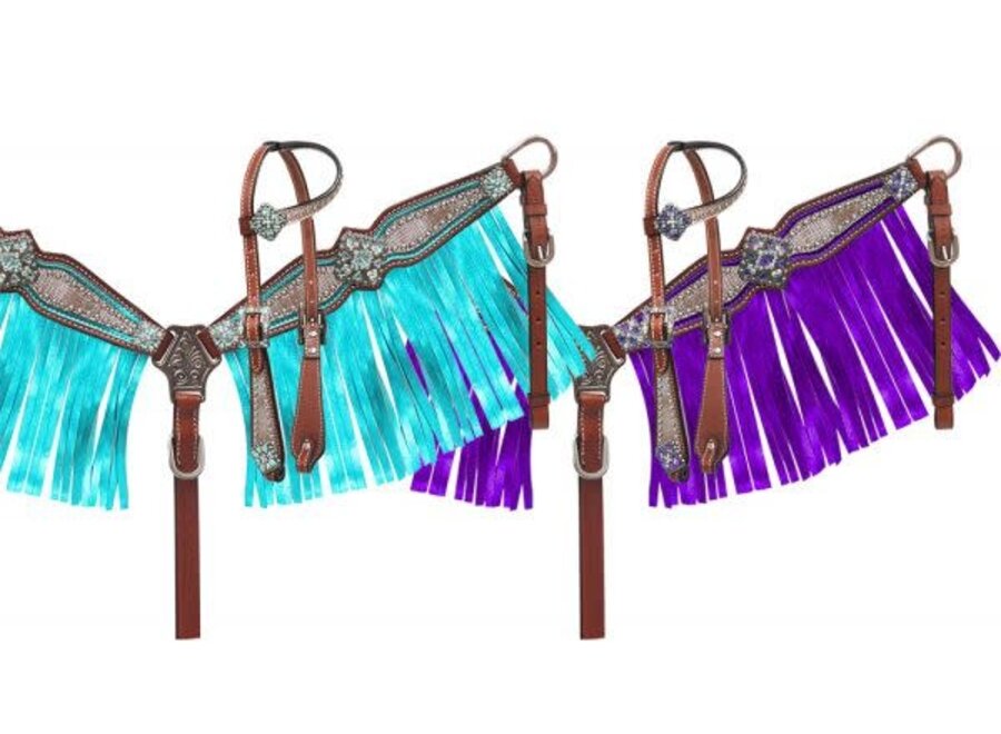  Showman Leather Headstall & Breast Collar Set w