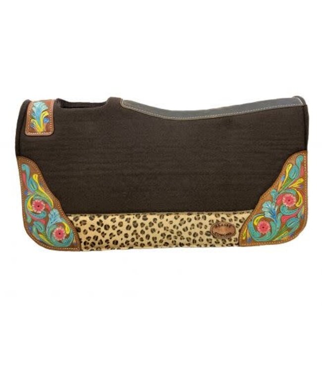 KC-3918 KLASSY COWGIRL SADDLE PAD WITH CHEETAH PRINT & PAINTED FLOWER DESIGN