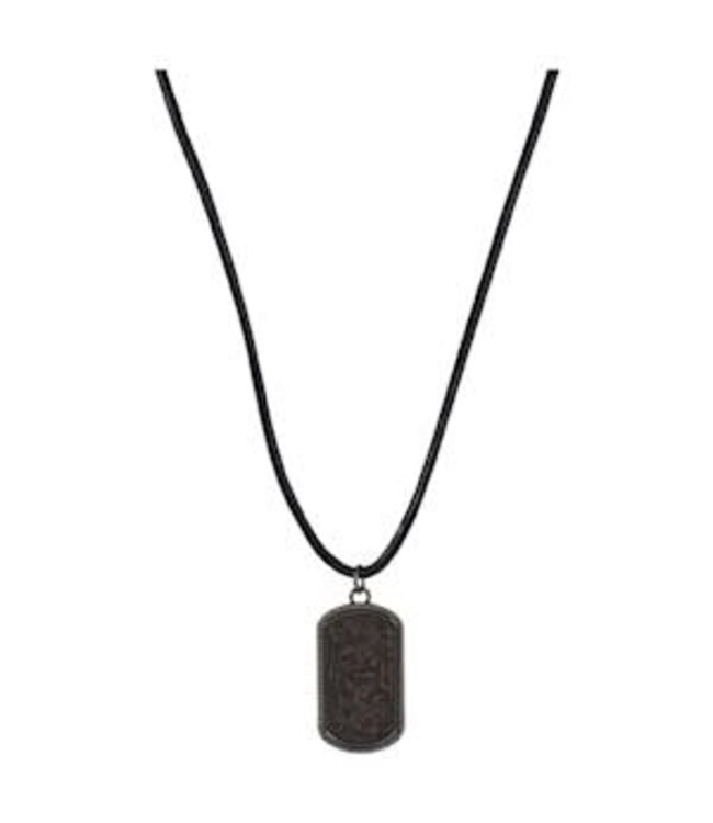 NECKLACE DOG TAG STYLE PENDANT W/TOOLED LEATHER 22"