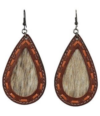 Justin LEATHER EARRINGS BRINDLE INLAY WITH  LACING