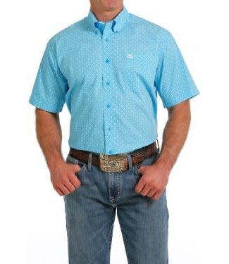 Cinch MTW1111432 CINCH MEN'S TURQUOISE GEOMETRIC S/S BUTTON DOWN SHIRT