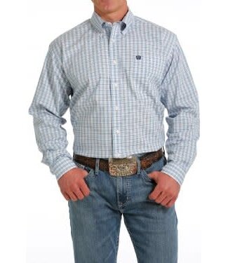 Cinch MTW1105563 CINCH MEN'S WHITE/TURQUOISE/RED PLAID BUTTON DOWN SHIRT