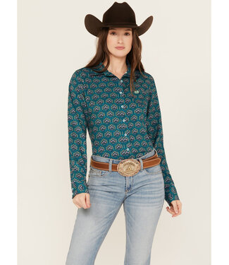 Cinch MSW9163017 CINCH WOMEN'S ARENAFLEX TEAL FLORAL L/S BUTTON DOWN SHIRT