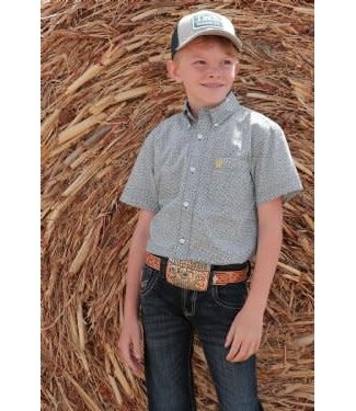 Cinch MTW7140029 CINCH BOY'S GREEN GEOMETRIC S/S BUTTON DOWN SHIRT