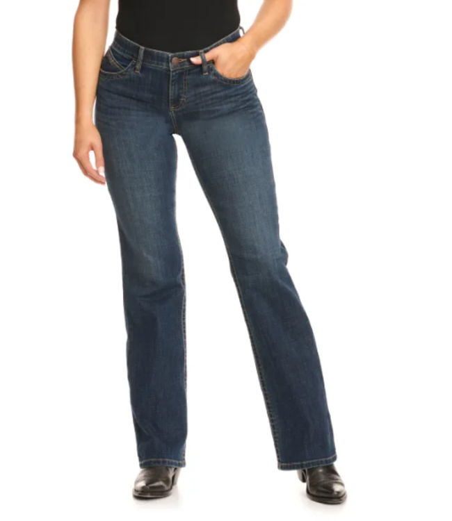 112337312 WRANGLER WOMEN'S JADE DARK WASH MID RISE RELAXED RIDING JEANS