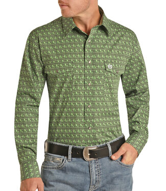 Panhandle Slim PSMSODR138 PANHANDLE MEN'S KELLY GREEN GEO LONG SLEEVE BUTTON DOWN SHIRT