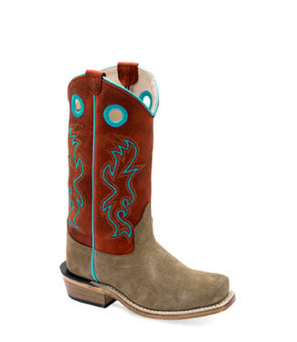 Old West 8206 OLD WEST YOUTH RED & TURQUOISE SHAFT W/SQUARE TOE BOOTS