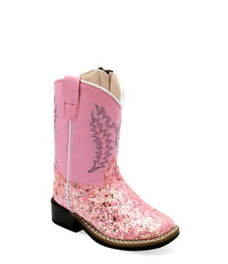 Old West PINK GLITTER SQUARE TOE BOOTS