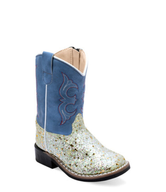 VB1082 OLD WEST TODDLER BLUE & SILVER GLITTER BOOTS