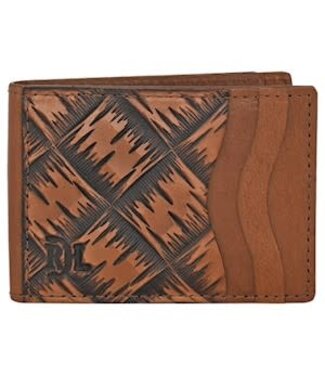 RED DIRT HAT CO 23225880M7 RED DIRT BIFOLD CARD CASE XL BASKETWEAVE TOOLING W/LACED LEATHER EDGE