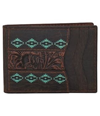RED DIRT HAT CO 23225880M3 RED DIRT BIFOLD CARD CASE TOOLED ACCENT W/TURQUOISE DESIGN