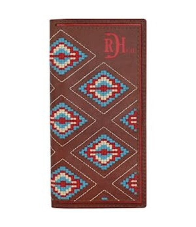23225876W6 RED DIRT HAT CO RODEO WALLET TOOLED W/AZTEC NEEDLEPOINT