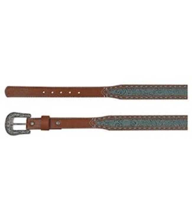 LADIES TAPERED BELT W/ TOOLING INLAY AND BUCK STITCH