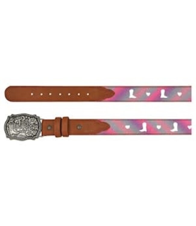 GIRLS BELT PASTEL SHIMMER W/ HEARTS AND BOOTS