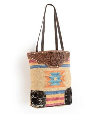 VA4012 KLASSY COWGIRL CANVAS TOTEBAG WITH LEATHER TOOLING