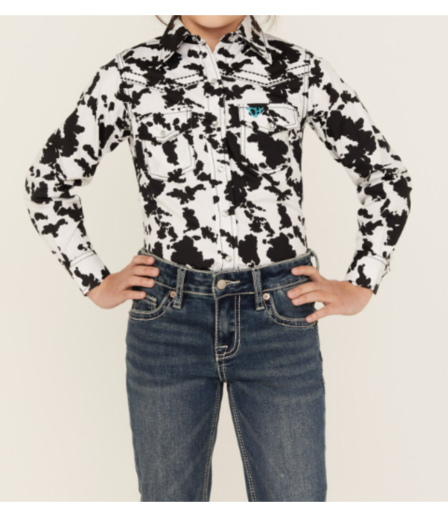 425585-010 COWGIRL HARDWARE ALL OVER COWPRINT BUTTON DOWN SHIRT