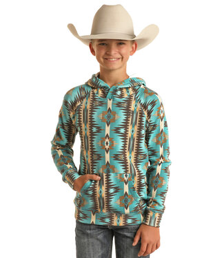 Rock & Roll BB94T02080 ROCK & ROLL BOY'S TURQUOISE AZTEC PRINTED HOODIE