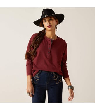 Ariat 10047370 ARIAT WOMEN'S TERRY HENLEY SWEATSHIRT OXBLOOD RED