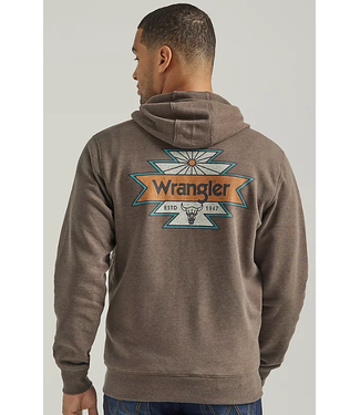 Wrangler 112339639 WRANGLER MEN'S BACK GRAPHIC LOGO FULL ZIP HOODIE IN BROWN HEATHER