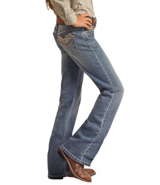 Rock & Roll BG4MD02552 ROCK & ROLL GIRL'S CHEETAH EMBROIDERED MID RISE BOOT CUT JEANS