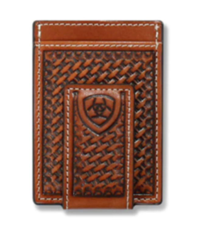 A3550508 ARIAT SHIELD LOGO LATICE EMBOSSED MONEY CLIP