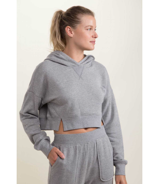 MONO B HEATHER CROPPED PULLOVER HEATHER GRAY HOODIE
