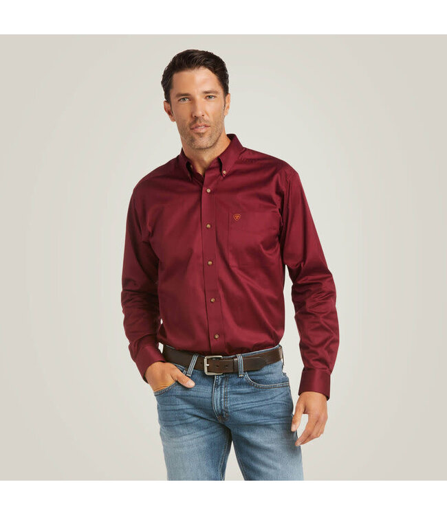 SOLID TWILL FITTED BUTTON DOWN SHIRT BURGUNDY