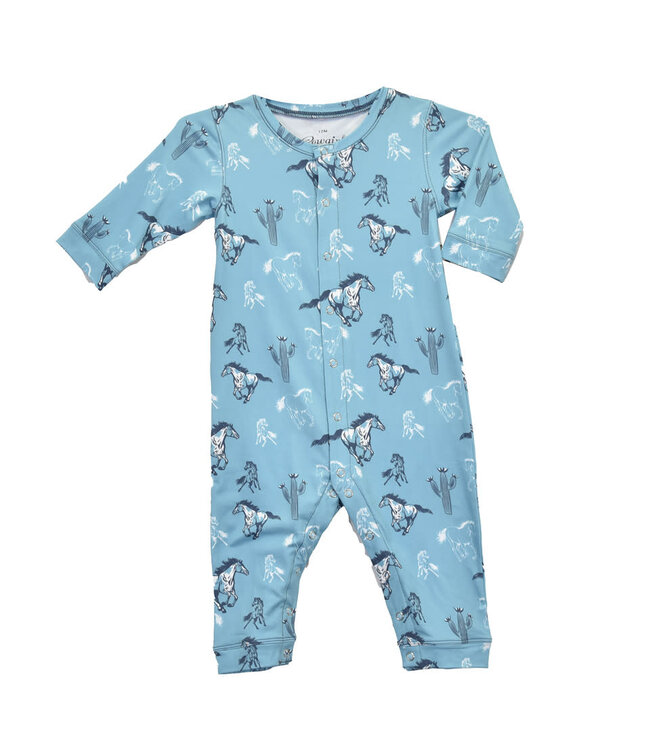 826074-390 COWGIRL HARDWARE INFANT WILD PAINT PRINT ROMPER- TURQUOISE