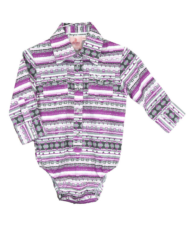 825554R-151 COWGIRL HARDWARE INFANT BERRY/SLATE AZTEC L/S ROMPER