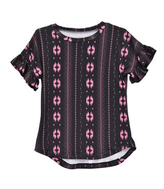 Cowgirl Hardware 455359-010 COWGIRL HARDWARE STRIPED AZTEC BELL SLEEVE TOP BLACK/PINK