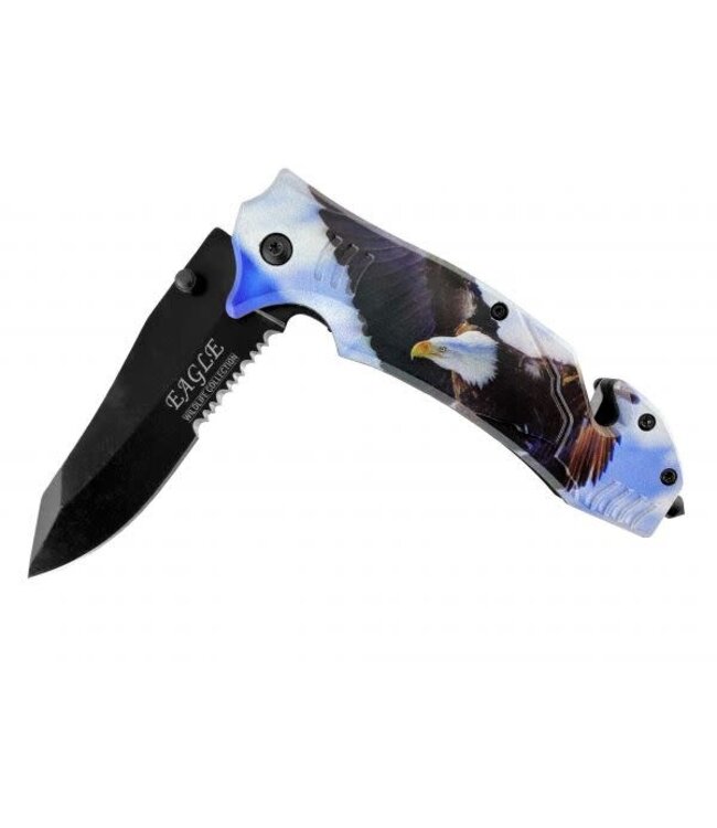 SE-0465EG SNAKE EYE 8" SPRING ASSIST KNIFE W/BLUE SKY & EAGLE HANDLE