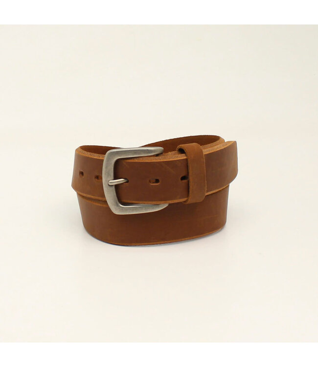 A1037444 ARIAT MEN'S BEVELED EDGE EMBROIDERED LOGO BROWN LEATHER BELT