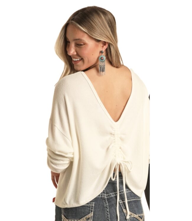 BRUSH KNIT TOP WITH BACK CINCH