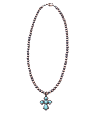 CROOKED FENCE BEADS WITH CROSS PENDANT NECKLACE