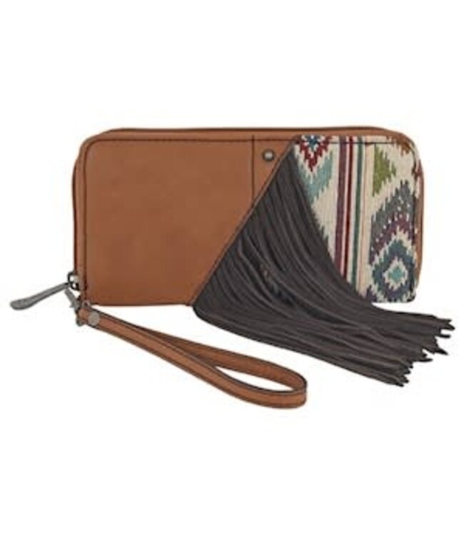 LADIES WALLET WITH JACQUARD AND GENUINE SUEDE FRINGE