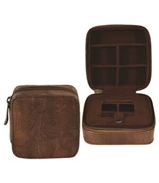 Justin SQUARE JEWELRY CASE BROWN TOOLED
