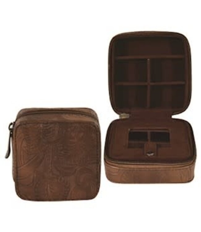 SQUARE JEWELRY CASE BROWN TOOLED