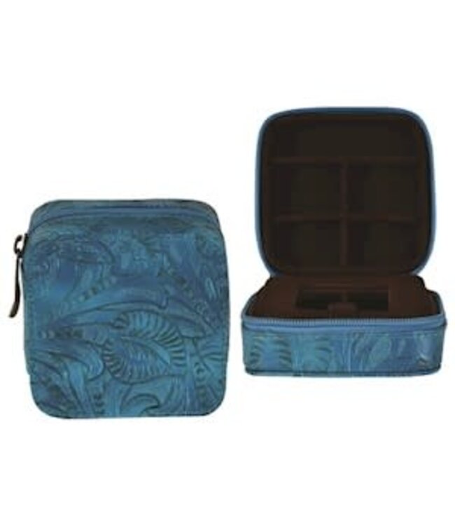 SQUARE JEWELRY CASE TURQUOISE TOOLED